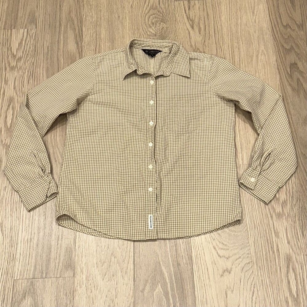 Vintage 90s Abercrombie & Fitch Womens Button Up Shirt Beige Gingham Sz Large